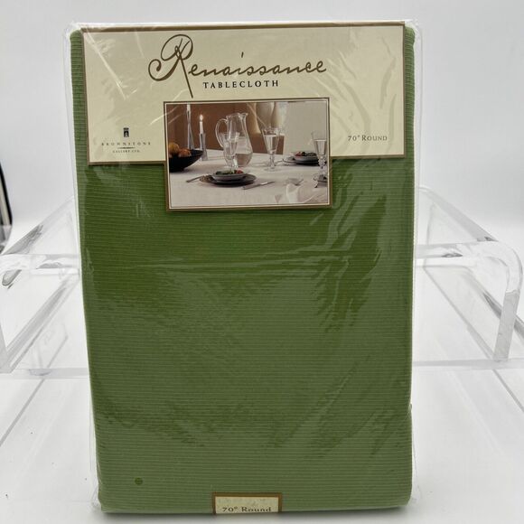 ELRENE HOME FASHIONS 100% POLYESTER Olive Green 70" ROUND TABLECLOTH - NOS - Picture 2 of 10